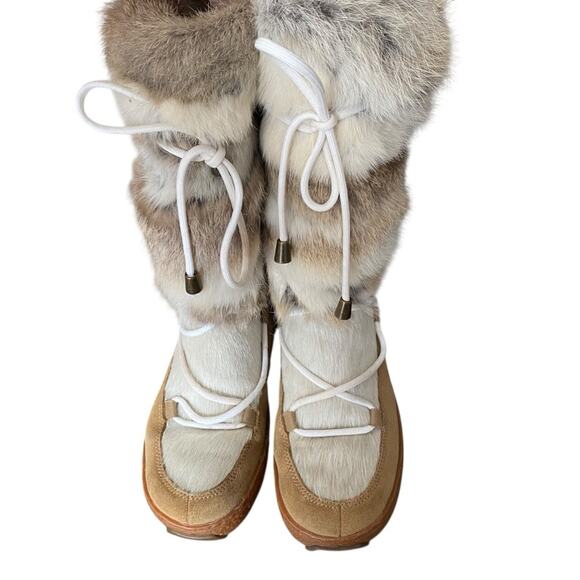 Oscar Sport Apre-Ski Fur Rabbit Goat Winter Boats 37 fits US 6-6.5 Cream Brown - Picture 4 of 12